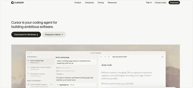 Cursor AI homepage