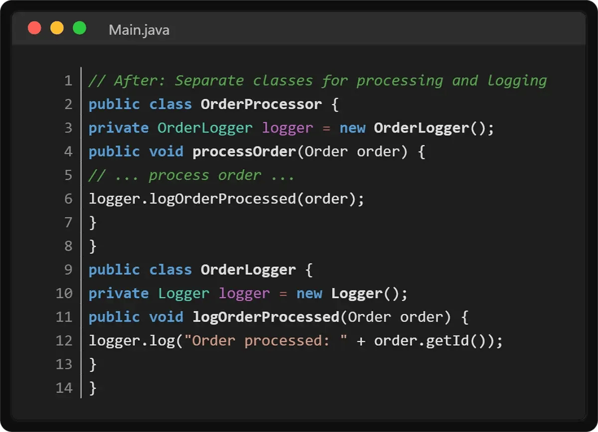 code-with-orderprocessor-in-two-classes-example