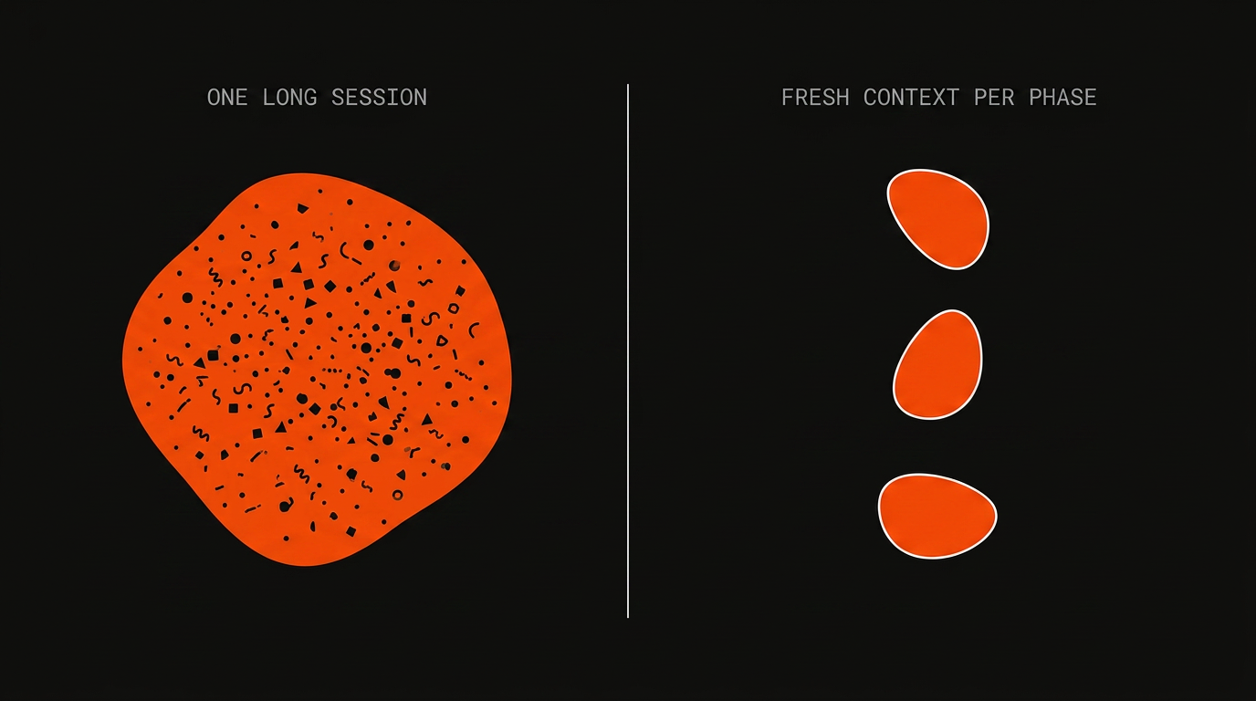 Context pollution in long AI coding sessions vs isolated subagents with fresh context