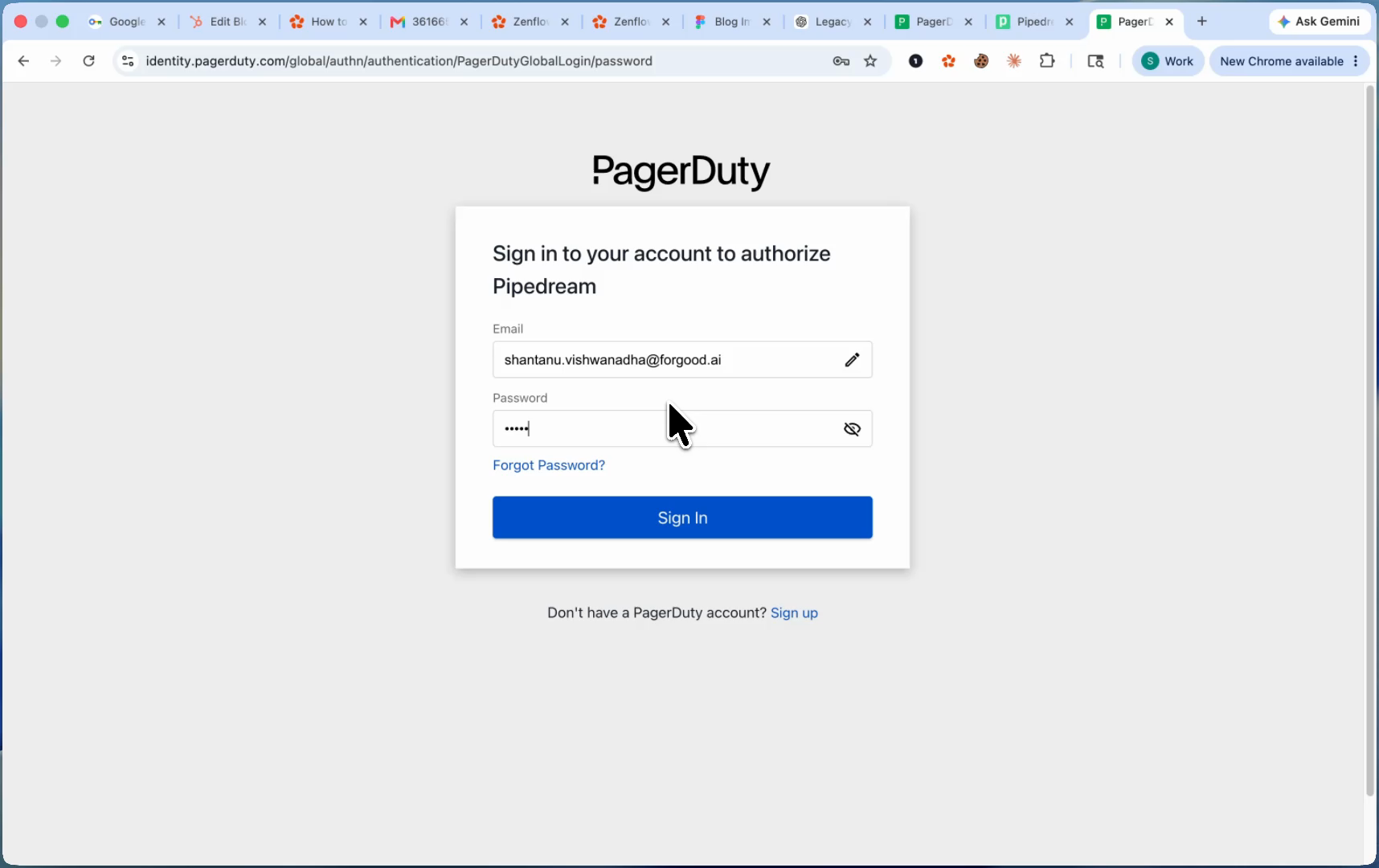 PagerDuty OAuth login page for Zenflow integration authorization