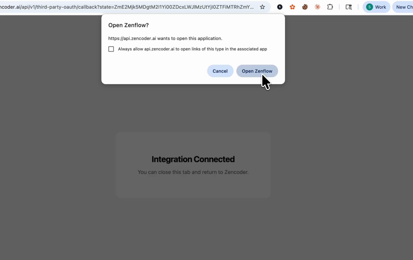 Zenflow PagerDuty integration connected confirmation dialog