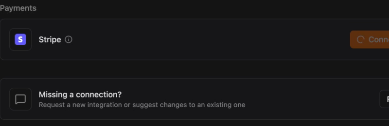 Stripe listed under the Payments section in Zenflow Connections