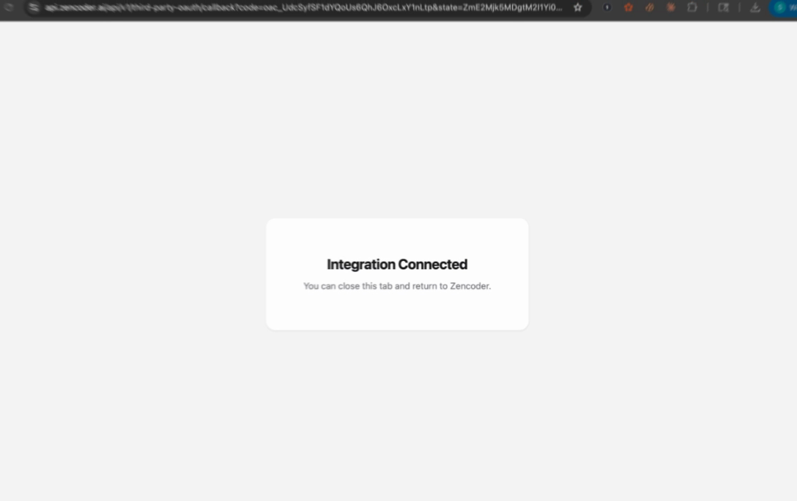 Integration Connected confirmation screen after authorizing Stripe in Zenflow