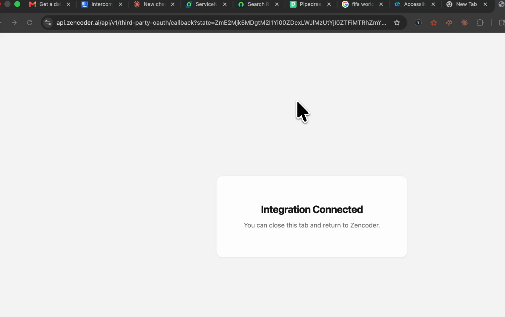 Integration Connected confirmation screen after Cisco Webex OAuth authorization in Zenflow